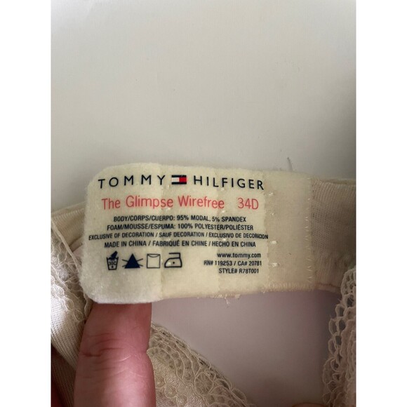 Tommy Hilfiger The Glimpse Wirefree Oatmeal Plunge Bra Padded Lined Lace 34D NWT - Picture 3 of 7